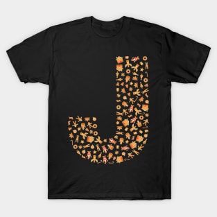 Letter J Initial Christmas Decorations Gingerbread T-Shirt